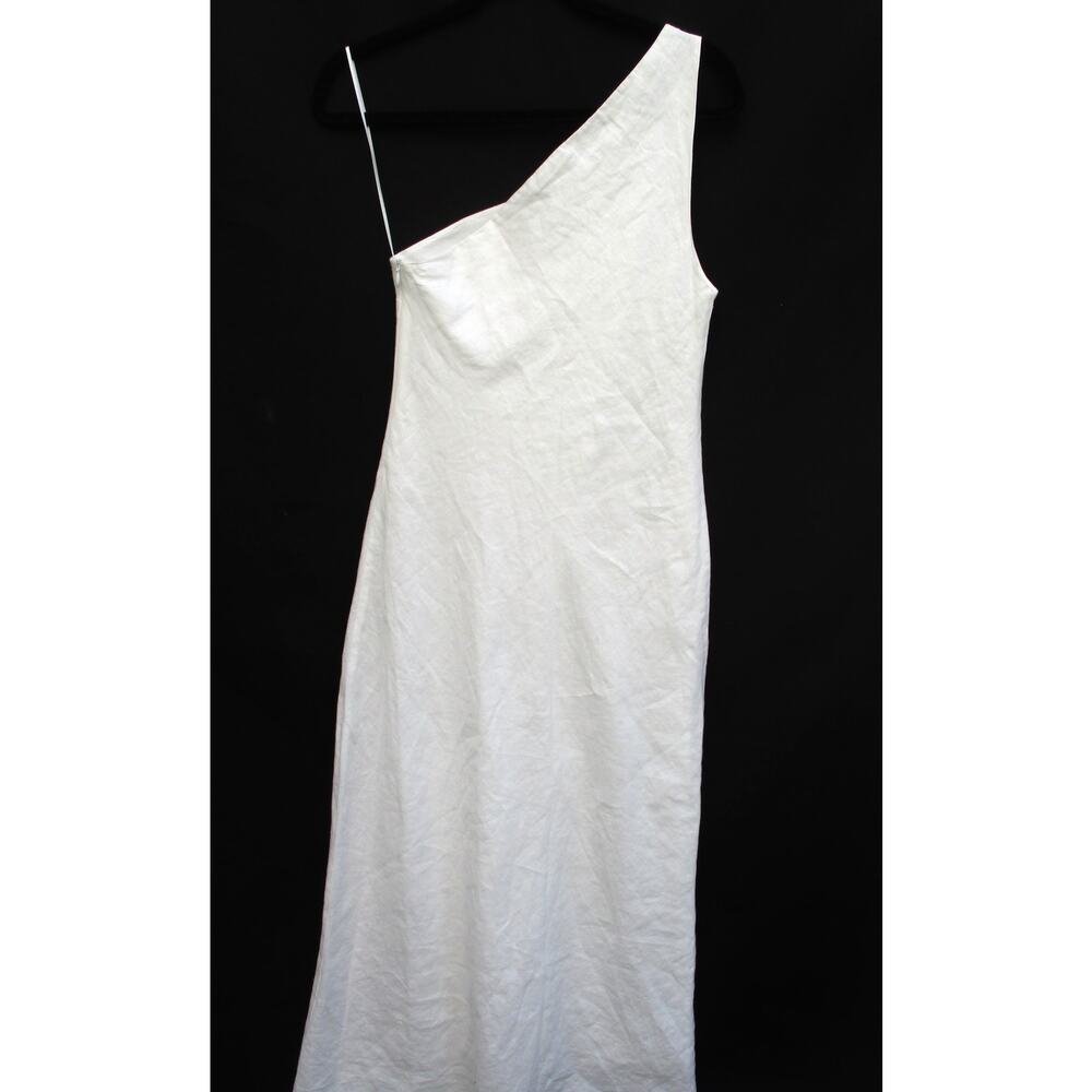 Nwt ZARA 100% Linen One-Shoulder Asymmetrical Off White Lined Midi Dress Sz M - Picture 6 of 10